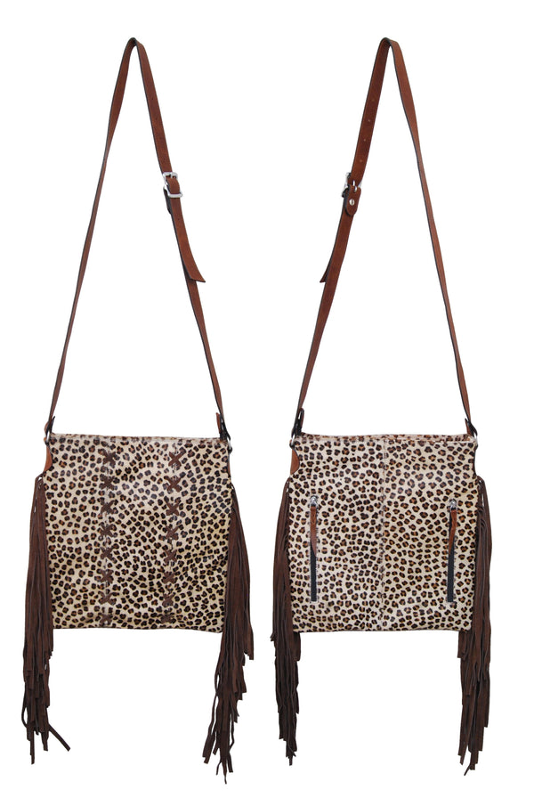 Cross Body Bag with Leopard Hair On Hide
