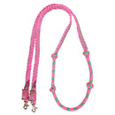 Braided Nylon Barrel Rein with Knots, Pink and Green
